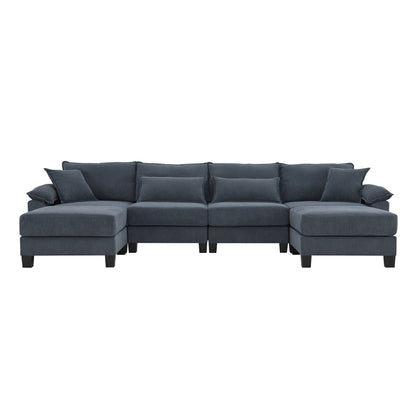 Wide Seat Modular Sectional Bed Sleeper Couch Set With Armrest Pillow 6 Seat, Free Combination Sofa With Ottomans Oversized - Gray