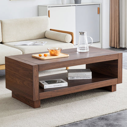 Modern Minimalist Rectangular Coffee Table Measuring Embodies The Simple Charm Of Mid Century Aesthetics, Adding A Touch Of Elegance To Your Living Room - Walnut