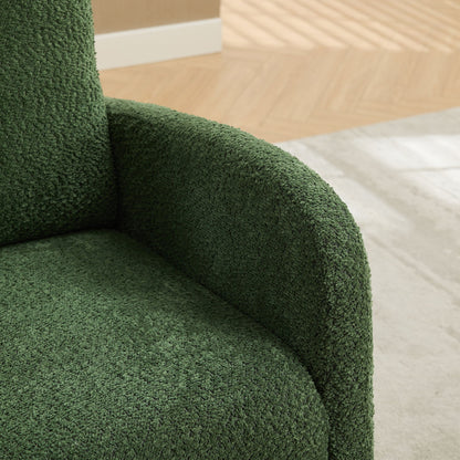 Boucle High Back Glider Rocking Chair With Retractable Footrest And Rubber Wood Legs For Nursery And Living Room - Green
