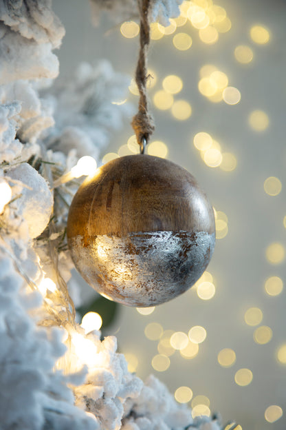 Christmas Ball Ornaments, Wood Decorative Hanging Ball Christmas Tree Ornaments For Holiday Party Decorations (Set of 4) - Brown