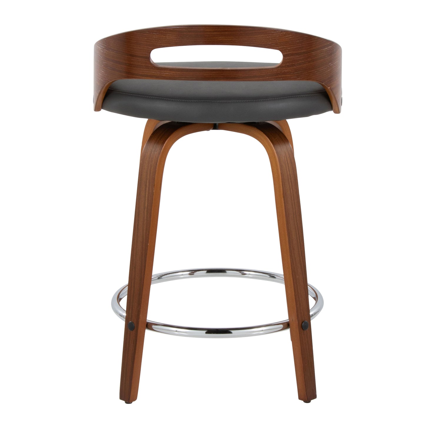 Cassis - Mid-Century Modern Fixed Height Counter Stool With Swivel With Round Footrest (Set of 2) - Walnut / Gray