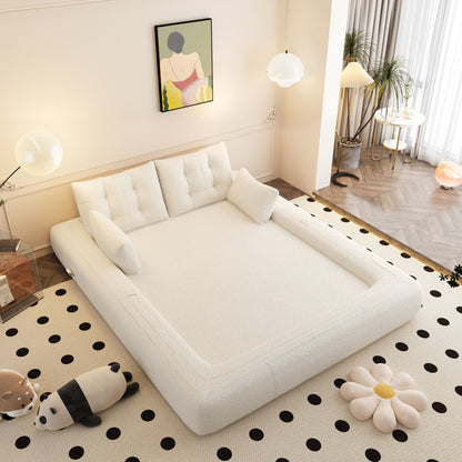 Human Dog Bed, Lazy Sofa Couch, Multifunctional Foldable Sofa Bed, 3 In 1 Teddy Fabric Sleeper Sofa Bed For Living Room Guest Bed, Playroom - Beige
