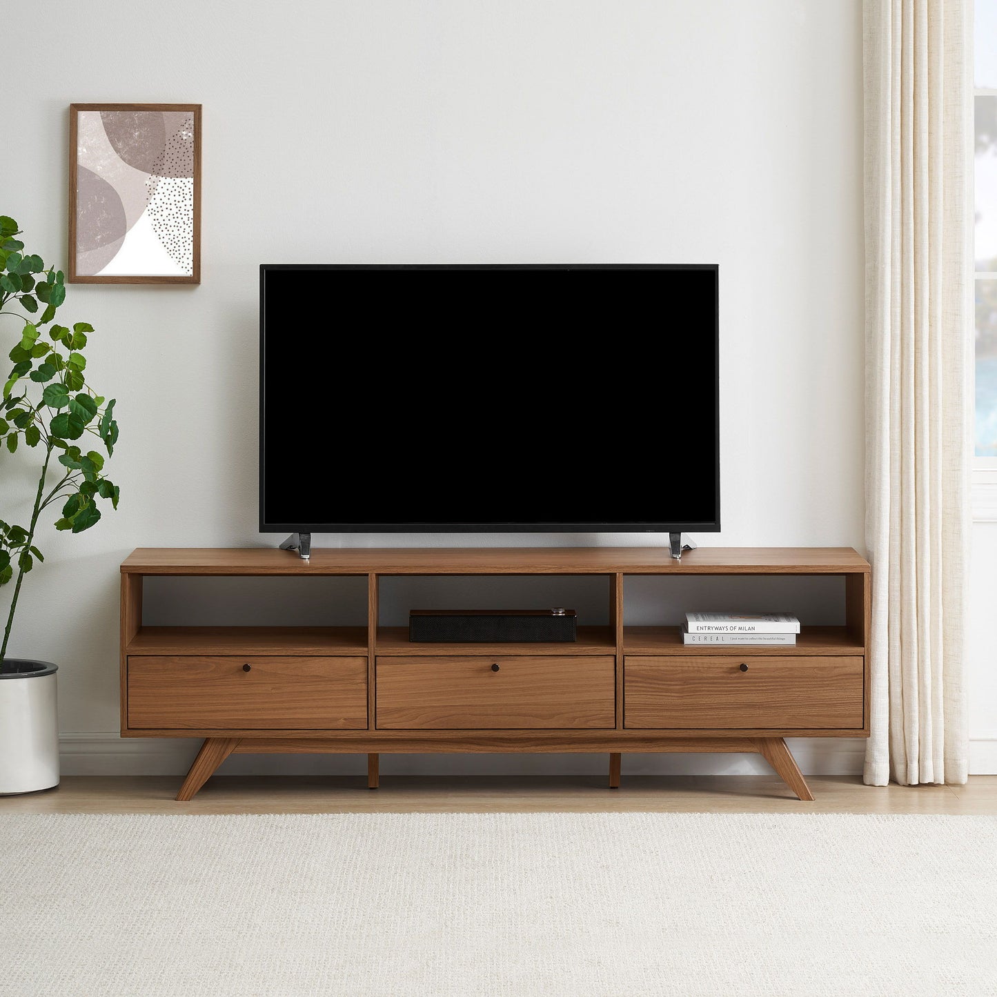 Modern Scandi 3 Door Low Profile TV Stand For TVs Up To 80" - Mocha