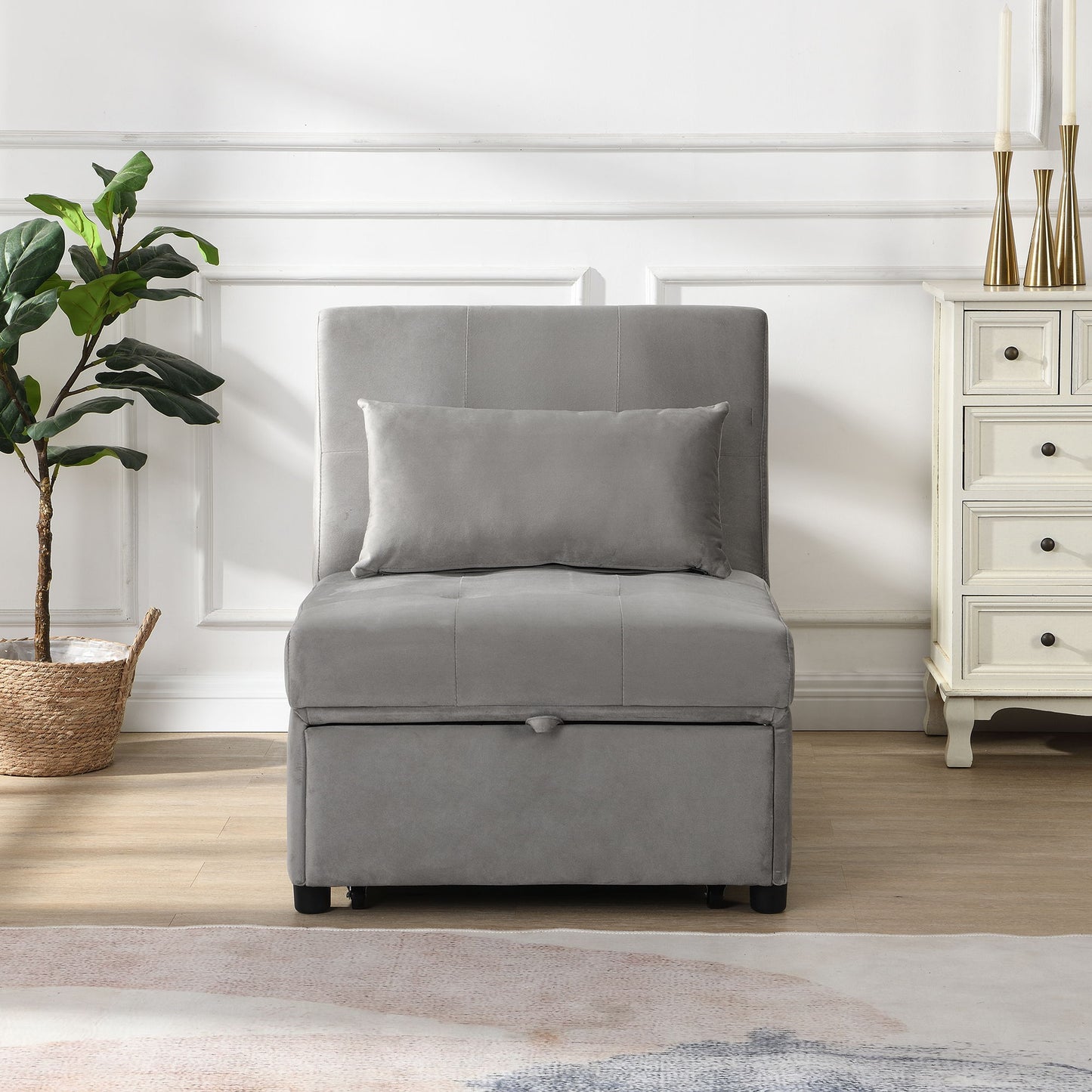Stylish Folding Ottoman Sofa Bed With Multifunctional Design - Gray