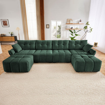 Modern Style 4 Seater Sofa Set With 2 Ottomans Frame - Premium Green