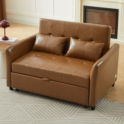 Convertible Sleeper Bed, Adjustable Oversized Armchair With 3 USB Ports For Small Space - Brown