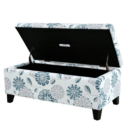 Luxury Storage Ottoman With Floral Patterned Fabric, Soft Close Hinges, Functional Footrest & Seat - Multicolor