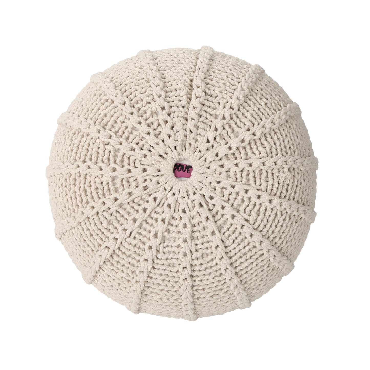 Bordeaux - Knitted Cotton Round Pouf, Versatile Ottoman And Floor Cushion - Beige