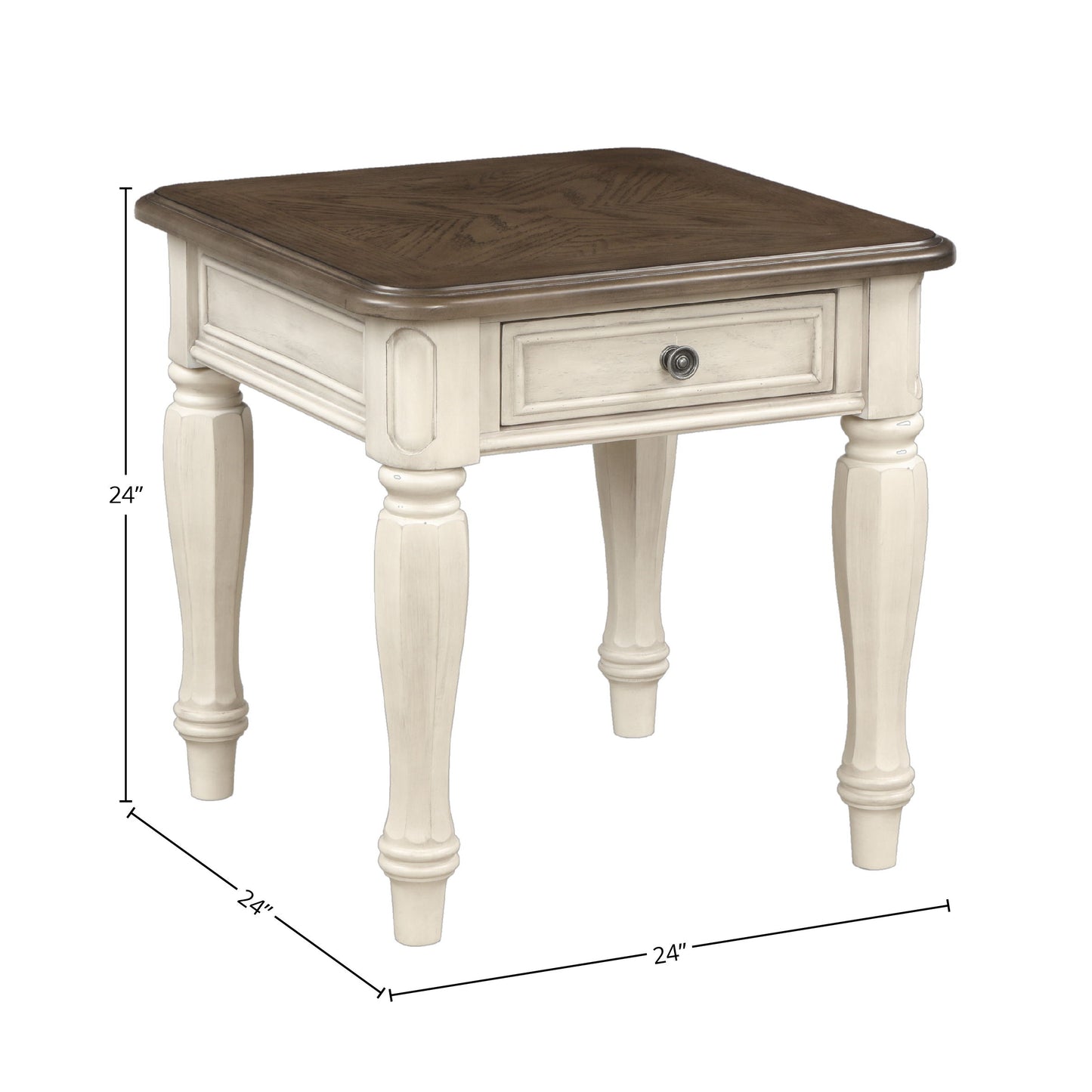 End Table With Storage Drawer - Antique White / Brown