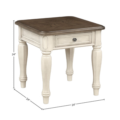 End Table With Storage Drawer - Antique White / Brown