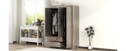 3 Door Wardrobe With 2 Drawers, Grain Effect - Gray