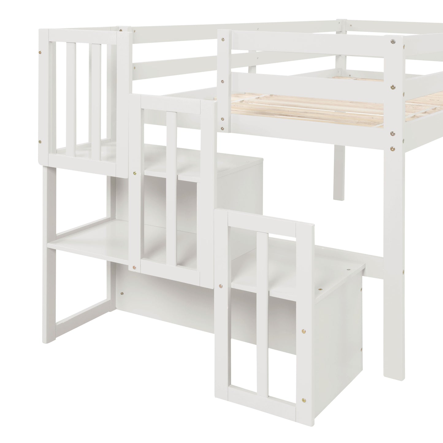 Loft Bed With Staircase - White