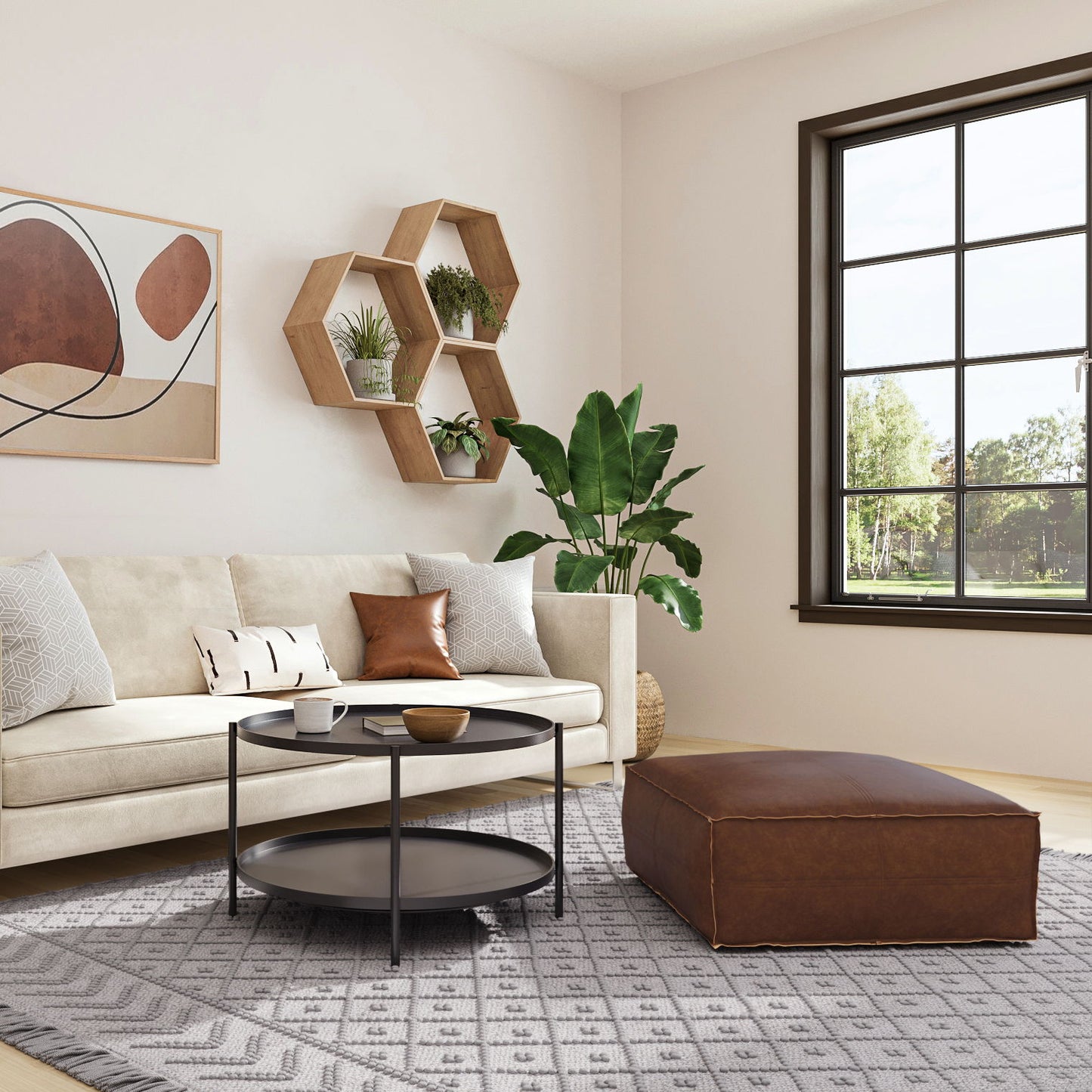 Brody - Large Square Coffee Table Pouf - Distressed Dark Brown