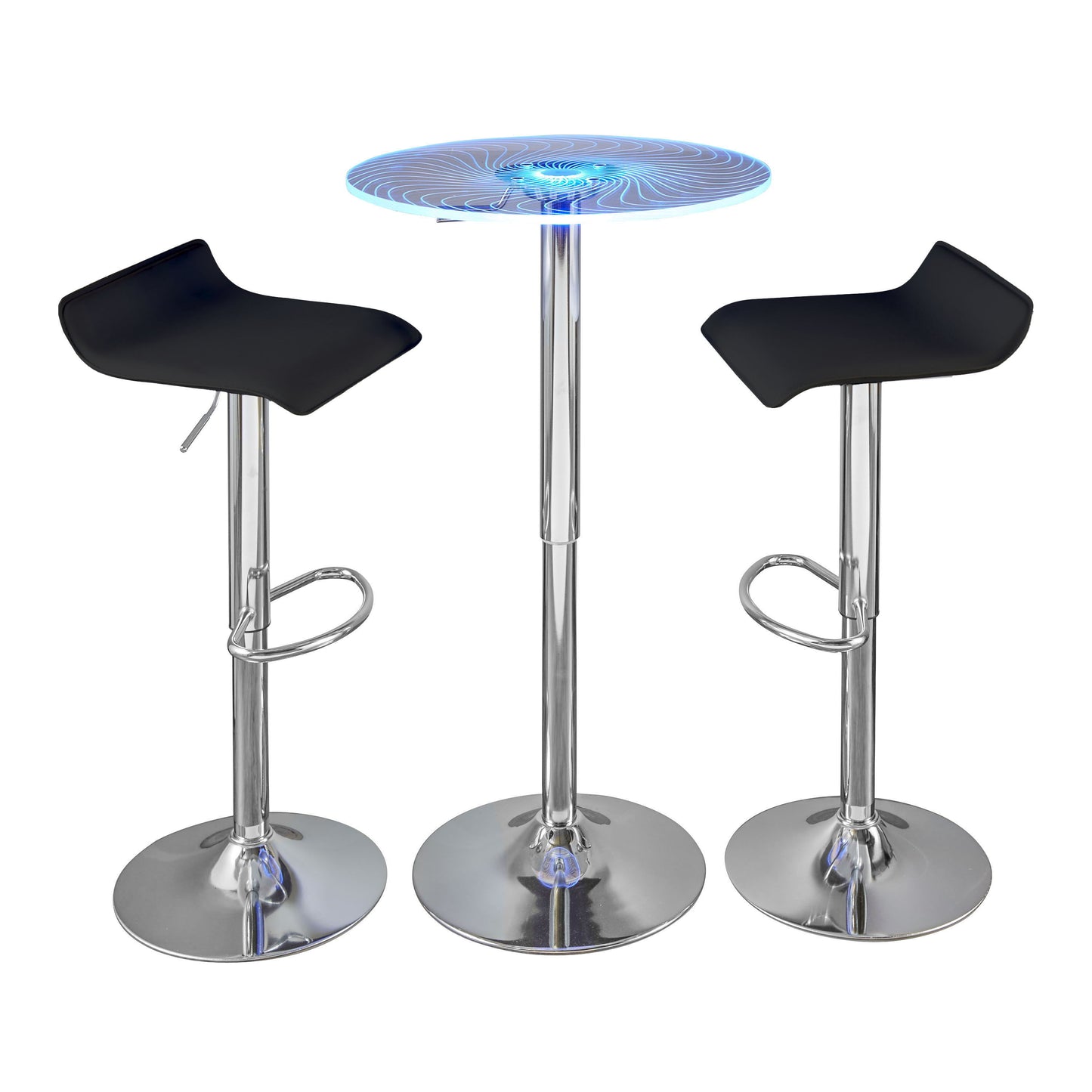 Spyra Ale - 3 Piece Contemporary Adjustable Bar With Light Up Set - Chrome / Clear / Black