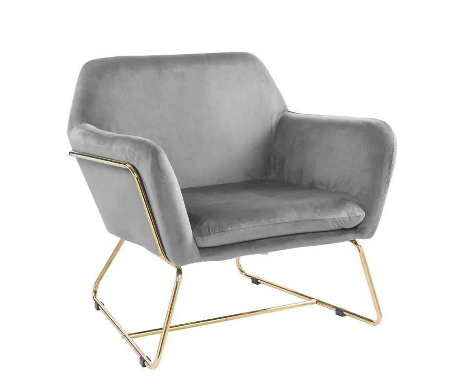 Keira - Velvet Accent Chair With Metal Base - Gray
