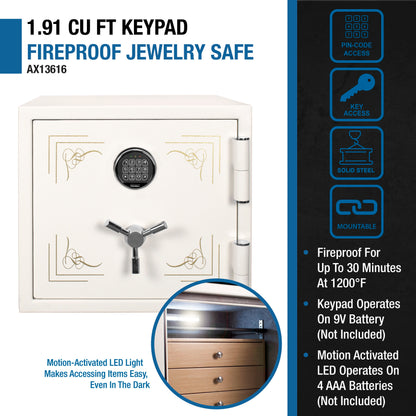1.91 Cubic Ft Keypad Fireproof Jewelry Safe - White