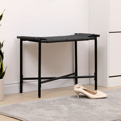 Handwoven Paper Rope Foot Rest Shoes Stools Ottomans For Entryway, Living Room, Bedroom & Office - Black