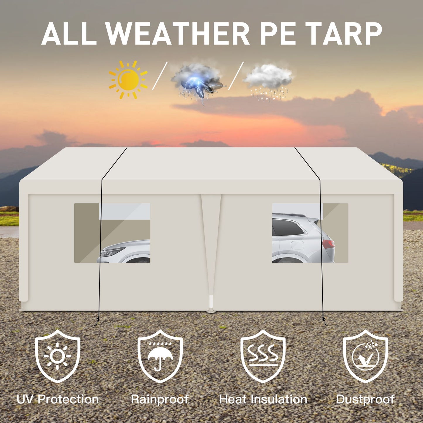 Carport, 10x20 Heavy Duty Portable Carport Garage Tent For Outdoor Storage Shelter - White