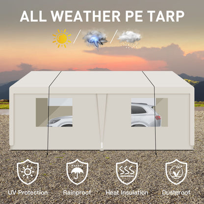 Carport, 10x20 Heavy Duty Portable Carport Garage Tent For Outdoor Storage Shelter - White