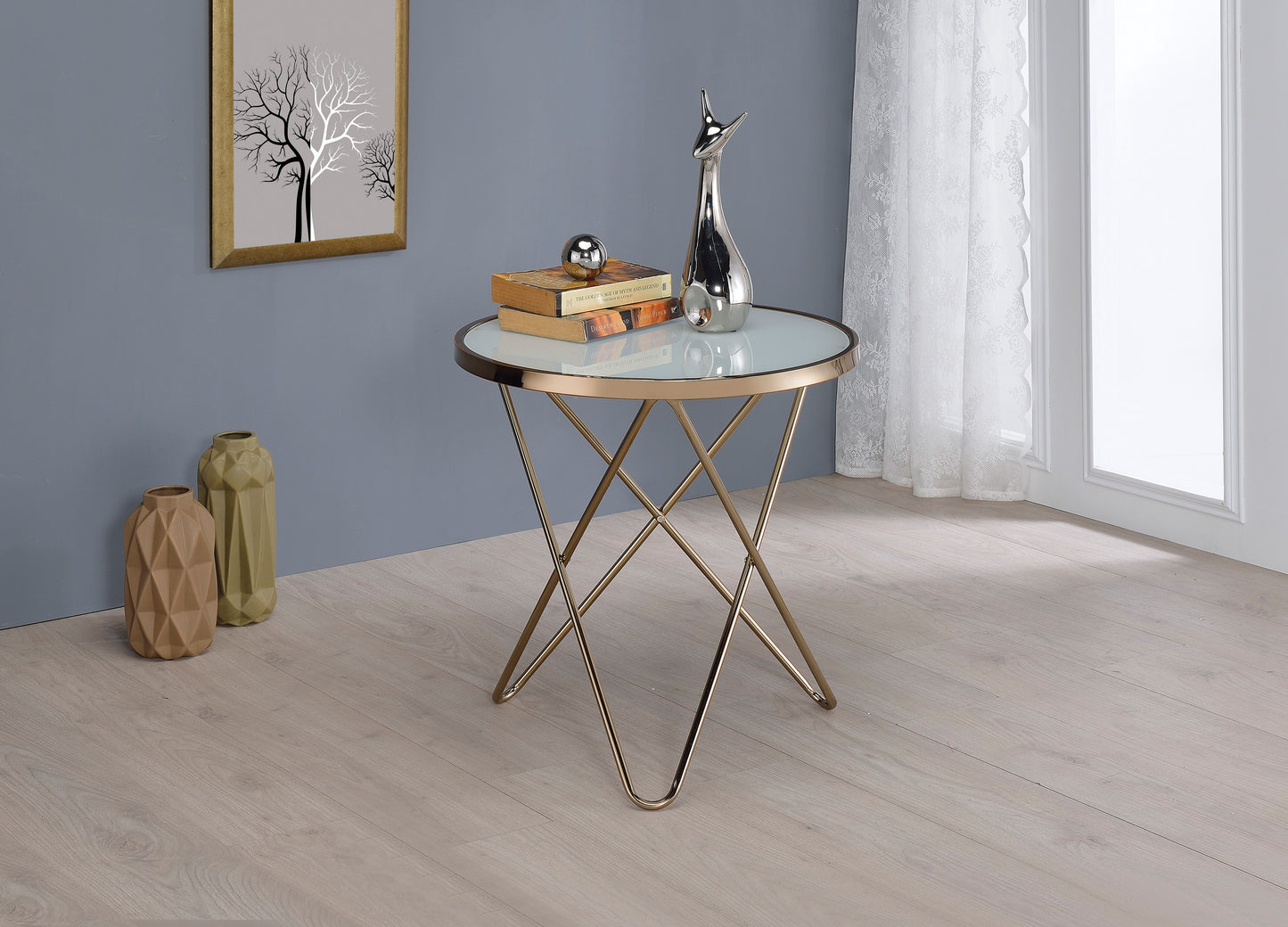 Valora - Glass Top End Table - Champagne