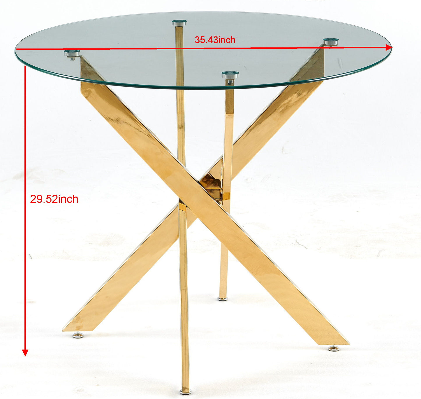 Dining Table With Cross Metal Leg And Glass, Modern Space Saving Kitchen Table For Living Room - Golden