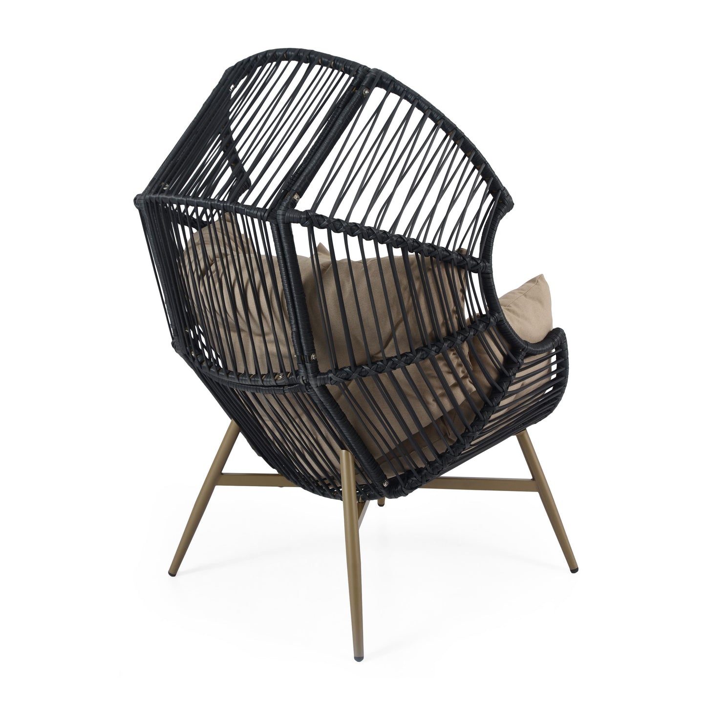 Cori - Outdoor Patio Egg Chair, With Cushion - Black / Khaki