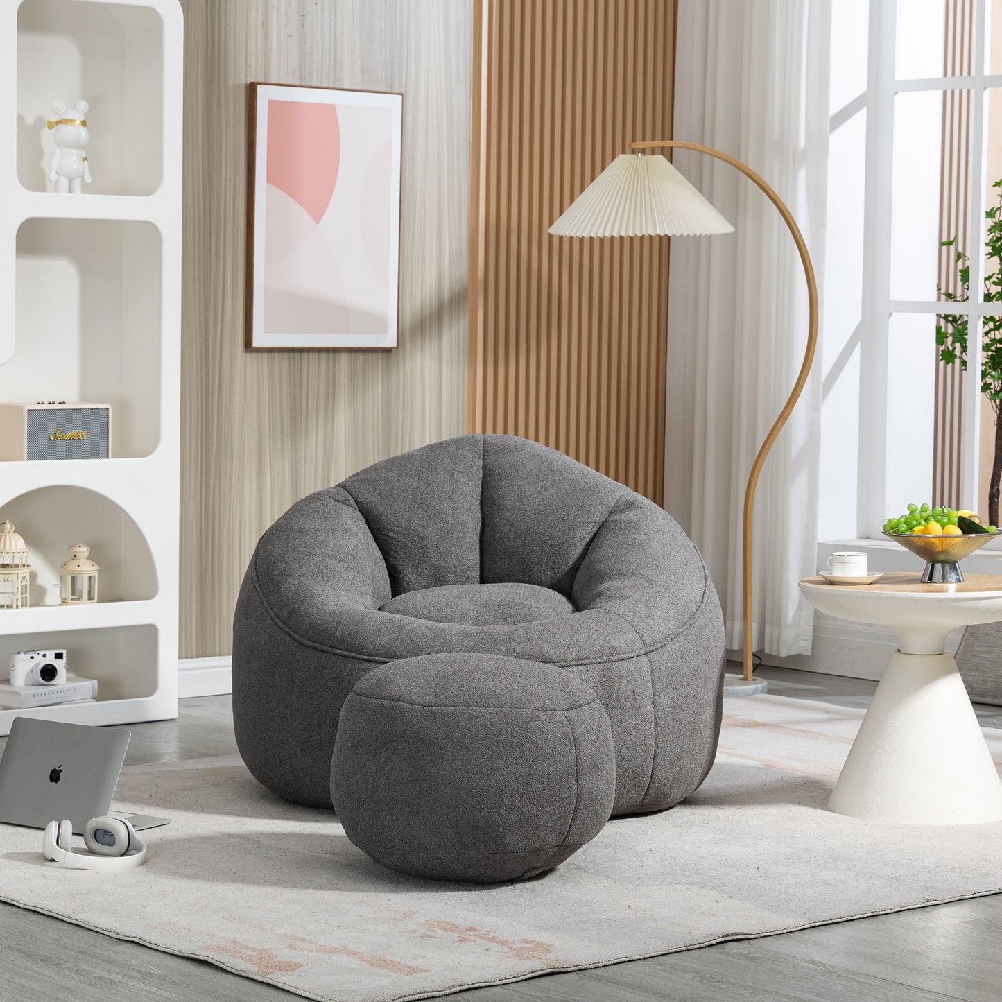 Bedding Bean Bag Sofa Chair High Pressure Foam Bean Bag Chair Adult Material With Padded Foam Padding Compressed Bean Bag With Footrest - Gray