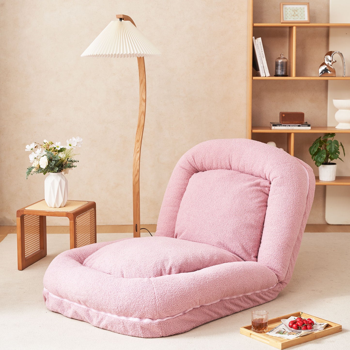 Triple Fold Pink Down Sofa Bed - Pink