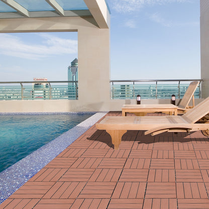 Wood Plastic Composite Deck Tiles (Set of 20), Sustainable Composite Decking Resist Rust, Water, Weather, Easy To Diy & Maintain, Ideal For Patios, Balconies, Rooftops - Mahogany