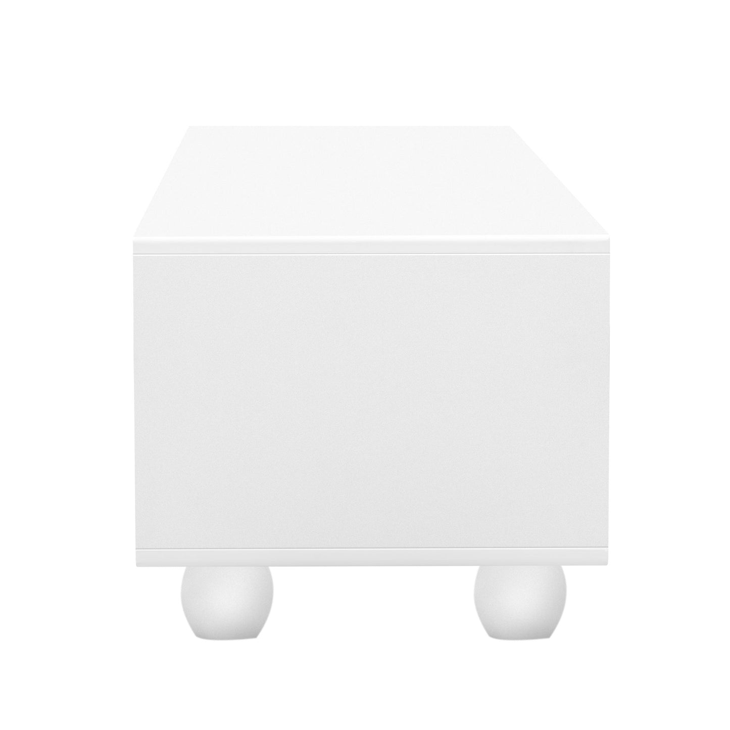 Modern TV Stand For TVs Up To 80", Entertainment Center With Glass Door, 2 Drawers And Cabinets, Wood TV Storage Cabinet With Solid Wood Legs And Metal Handles For Living Room - White