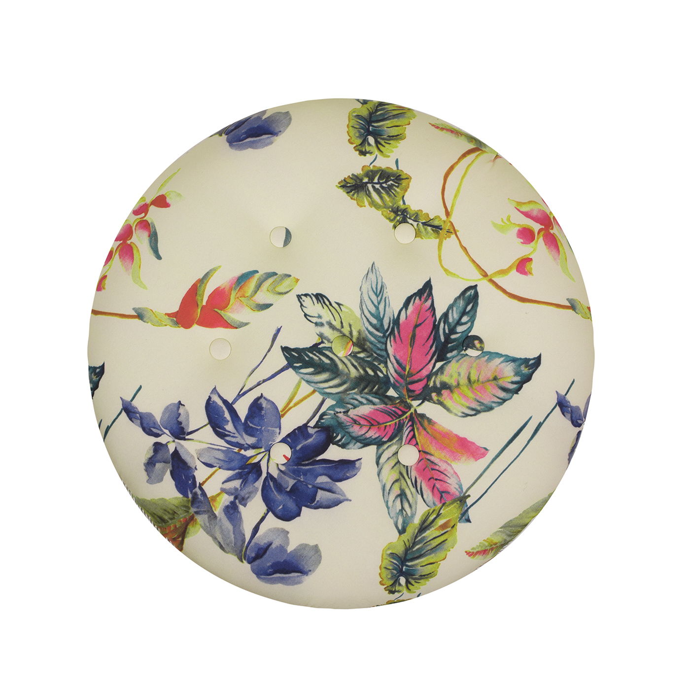 Yolanda - Tropical Floral Round Upholstered Accent Ottoman - Beige / Ivory