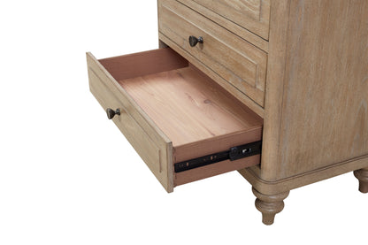 King Panel Bedroom Set With 3 Drawer Nightstand, Casual Dresser, Cane Mirror, 3 Drawer Cane Front Chest And Bench - Sand
