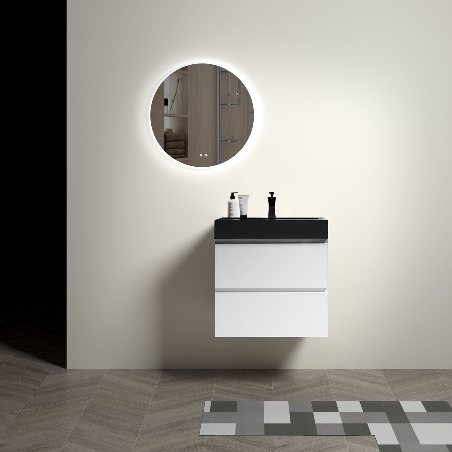 Alice - 24" Bathroom Vanity With Sink, Large Storage Wall Mounted Floating Bathroom Vanity For Modern Bathroom, One-Piece Black Sink Basin Without Drain And Faucet - White / Black