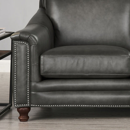 Belfast-Top Grain Leather Loveseat - Gun Ash