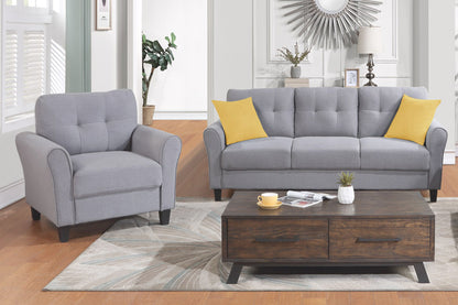 Modern Living Room Sofa Set Linen Upholstered Couch Furniture For Home Or Office - Light Gray / Blue
