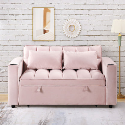 Multi Functional Sofa Bed With Cup Holder And USB Port For Living Room Or Apartments - Pink