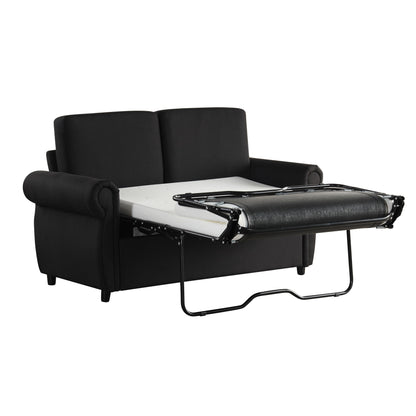 Pull Out Sofa Bed Loveseat Sleeper With Twin Size Memory Mattress With Two USB Ports For Living Room Spaces - Black