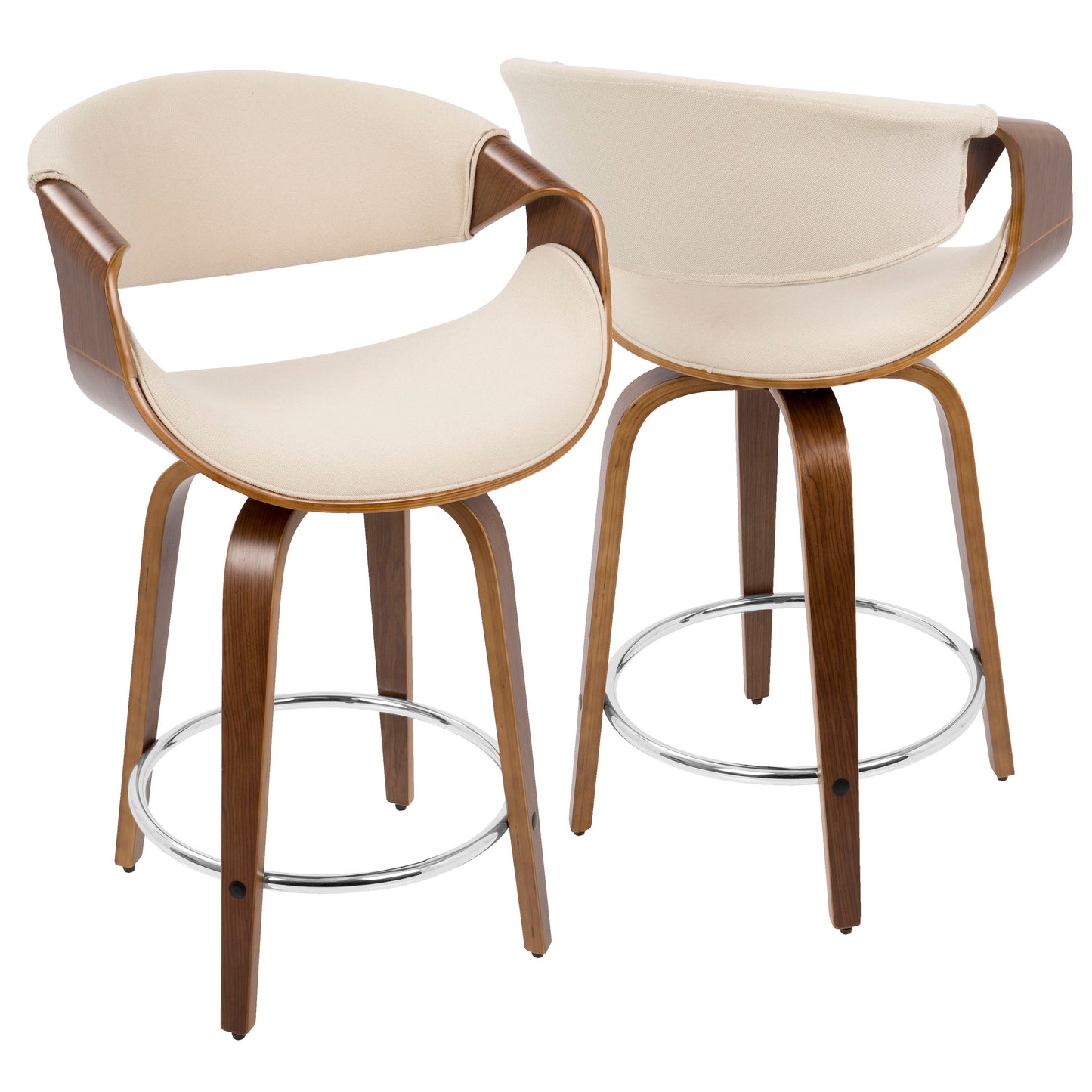 Curvini - Mid-Century Modern Counter Stool (Set of 2) - Walnut / Cream