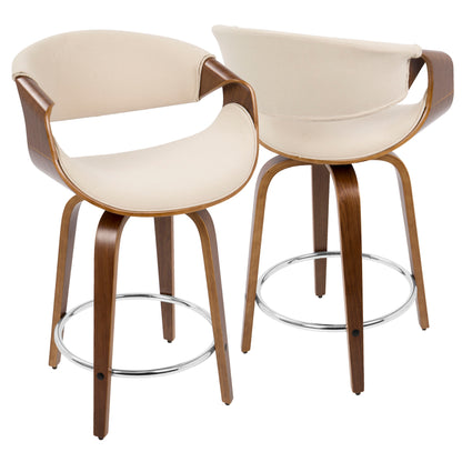 Curvini - Mid-Century Modern Counter Stool (Set of 2) - Walnut / Cream
