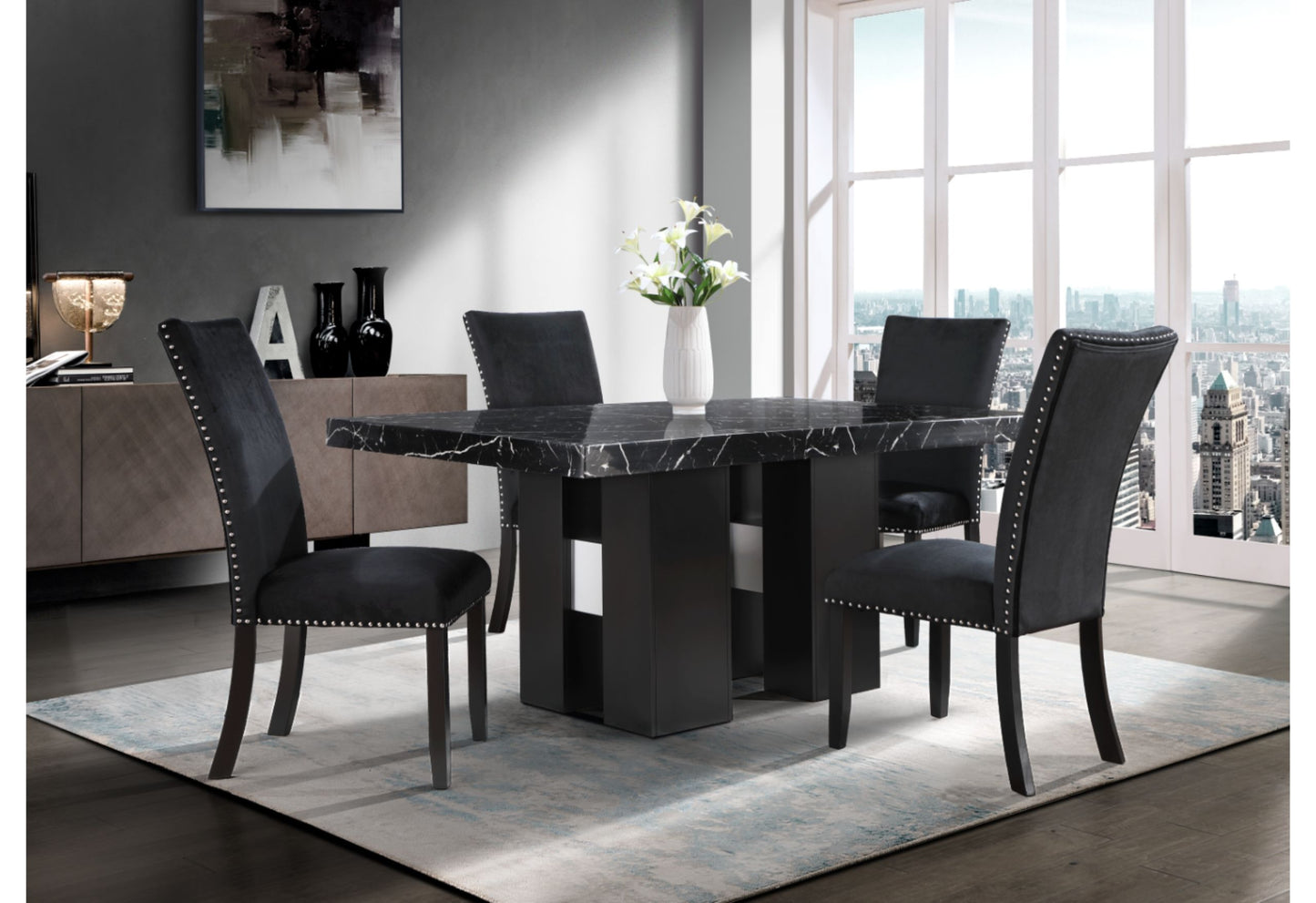 Jhoanna - 5 Pieces Dining Table Set - Black