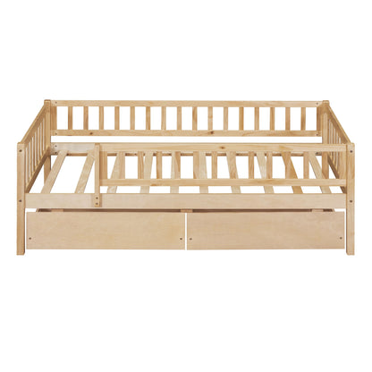 Twin Size Daybed Bed With Two Drawers - Natural