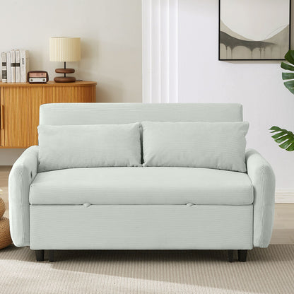 Pull Out Sofa Bed Convertible Couch 2 Seat Loveseat Sofa Modern Sleeper Sofa With 2 Throw Pillows And USB Ports For Living Room - Light Gray Green