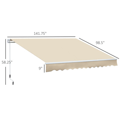 Outsunny - 12' x 8' Retractable Awning Patio Awnings Sun Shade Shelter With Manual Crank Handle, 280G / M����������� Uv & Water-Resistant Fabric And Aluminum Frame For Deck, Balcony, Yard - Cream White