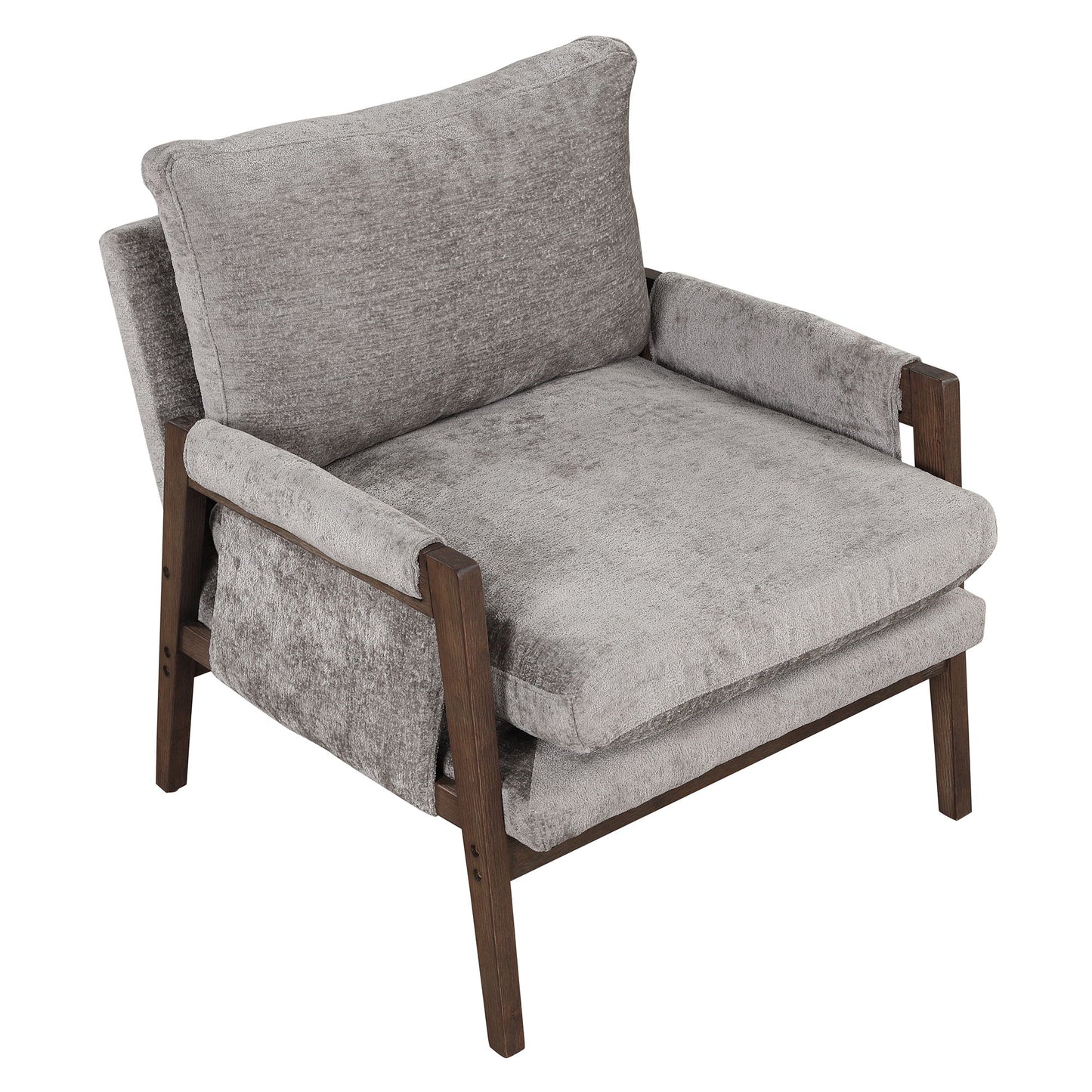 Mid-Century Modern Velvet Accent Chair, Leisure Chair With Solid Wood And Thick Seat Cushion For Living Room, Bedroom, Studio - Gray