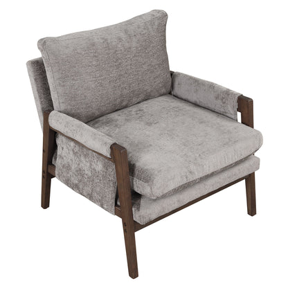 Mid-Century Modern Velvet Accent Chair, Leisure Chair With Solid Wood And Thick Seat Cushion For Living Room, Bedroom, Studio - Gray