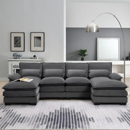 Modern U-Shaped Sectional Sofa With Waist Pillows, 6 Seat Upholstered Symmetrical Sofa Furniture, Sleeper Sofa Couch With Chaise Lounge - Gray
