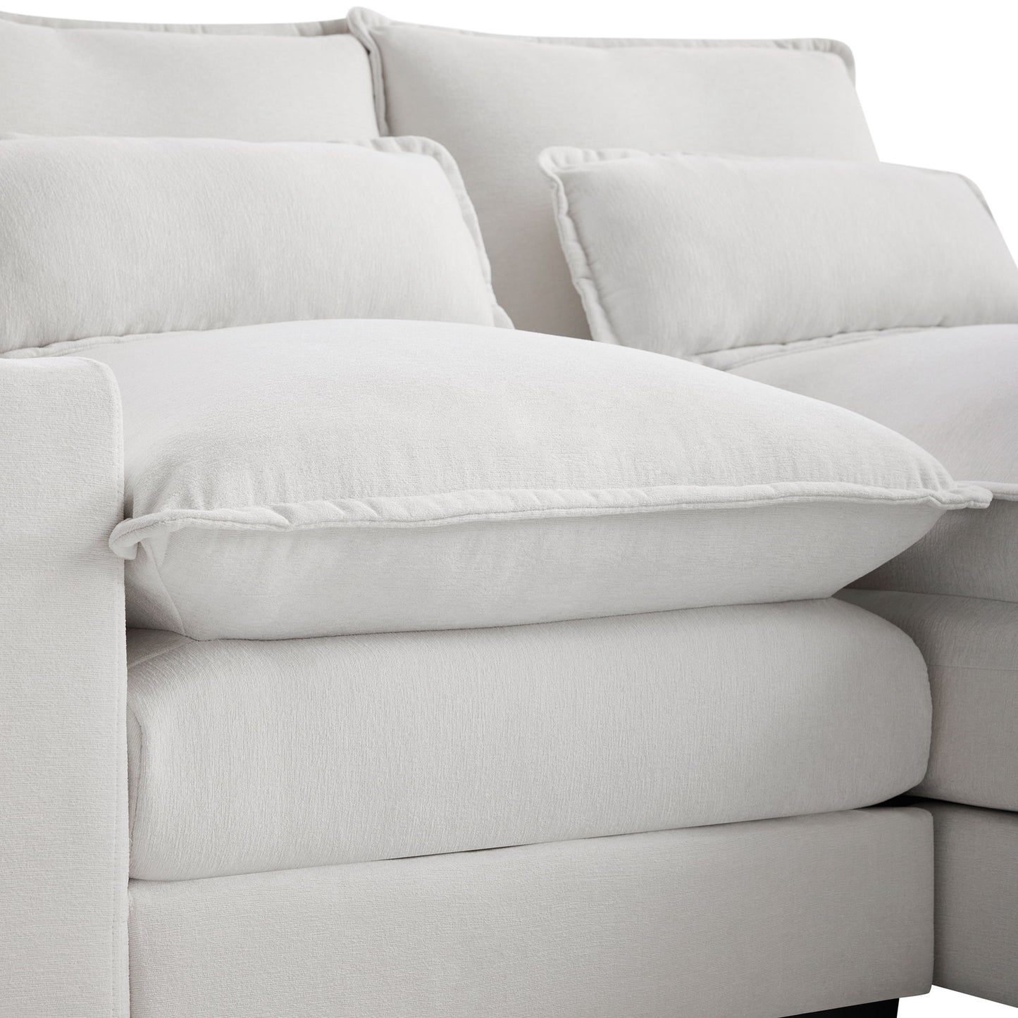 Modern U Shaped Sofa With Console, Cupholders And USB Ports, 6 Seat Upholstered Symmetrical Indoor Furniture, Sleeper Couch Set With Chaise - White