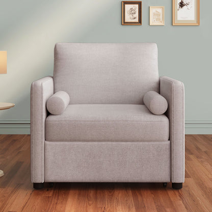 3 In 1 Convertible Sleeper Chair With Adjustable Backrest, Lounger Chair Turns Into Bed, Single Bed For Living Room, Linen - Tan