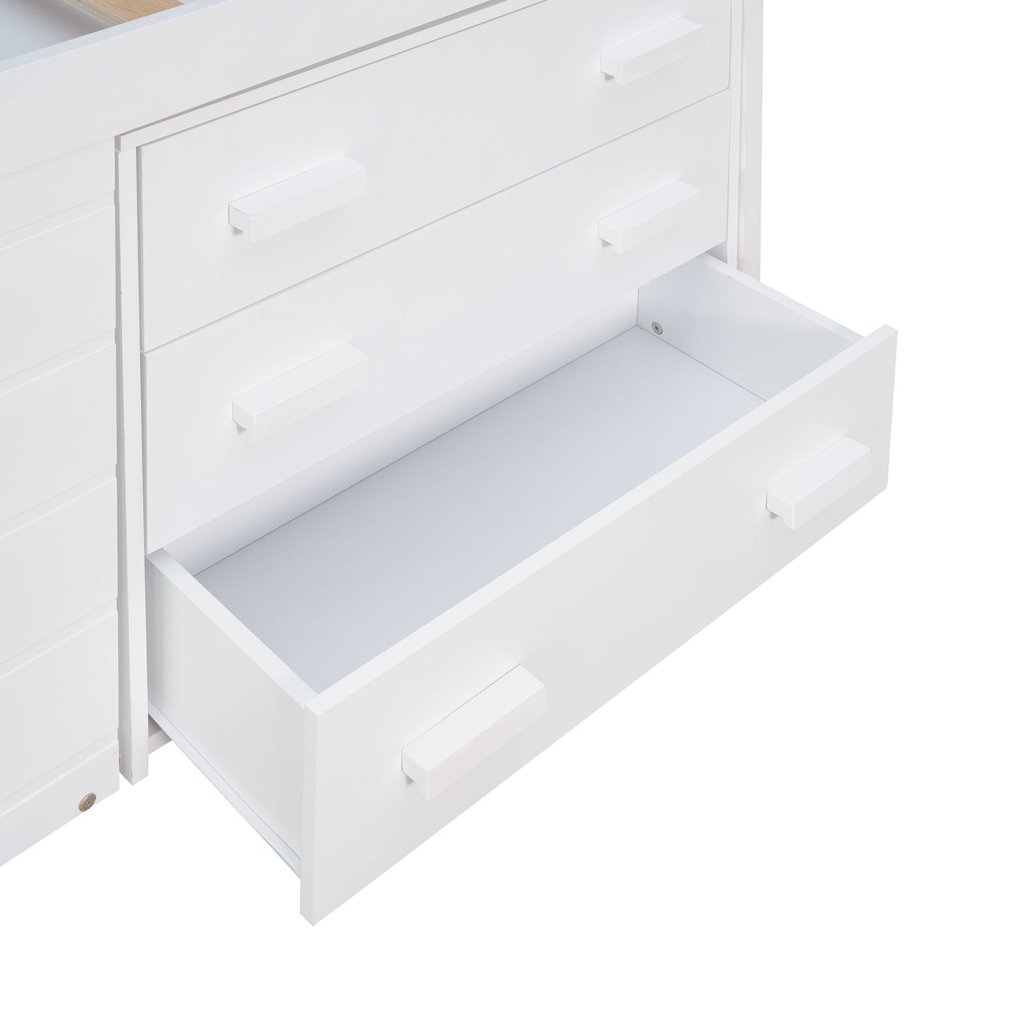 Twin Size Loft Bed With Cabinet And Shelf - White
