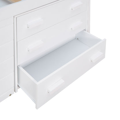 Twin Size Loft Bed With Cabinet And Shelf - White